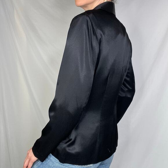 Sue Wong Studio satin blazer black asymmetrical vintage 80s 90s jacket cocktail - Picture 3 of 17